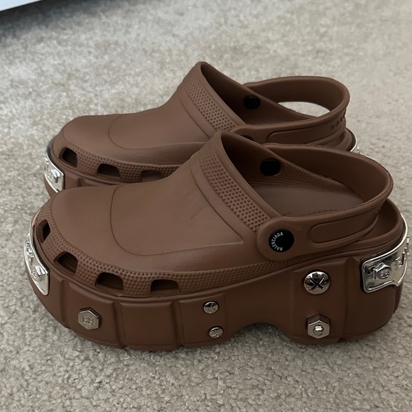 Shoes - Brown Platform Clogs with Silver Accents